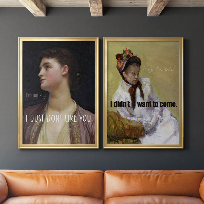 Masterful Snark - Not Shy - Ensemble de 2 reproductions d'art sur toile encadrées, Or, H 42,5 po x l 61 po x P 1,25 po