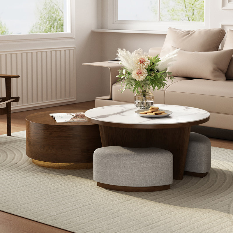 Extendable Pedestal Coffee Table with Storage