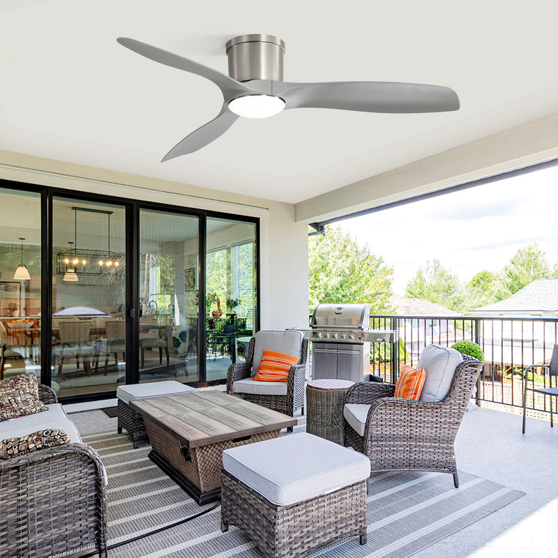 52 Inch Flush Mount Ceiling Fan With Dimmable Led Light 3 ABS Fan Blades Reversible DC Motor For Living Room, Brushed Nickel