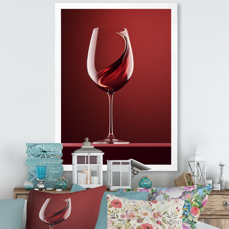 Verre à vin fantaisie encadré sur toile, H 44 po x l 34 po x P 1,5 po, Cadre simple blanc
