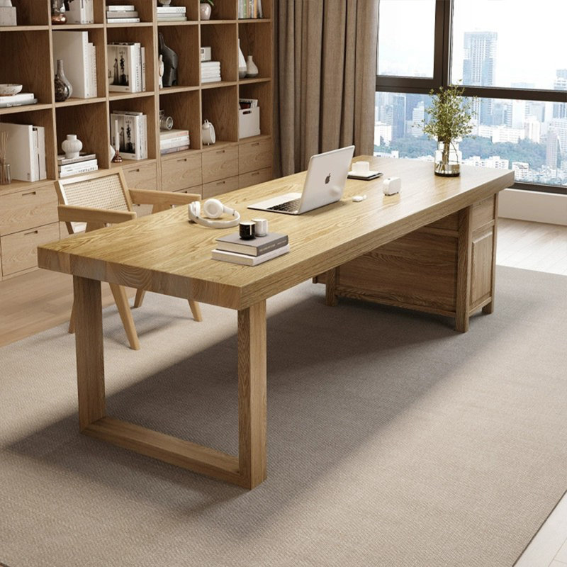 Bureaux rectangulaires en bois massif brun, Retour à gauche, 29.53" H x 62.99" W x 27.56" D