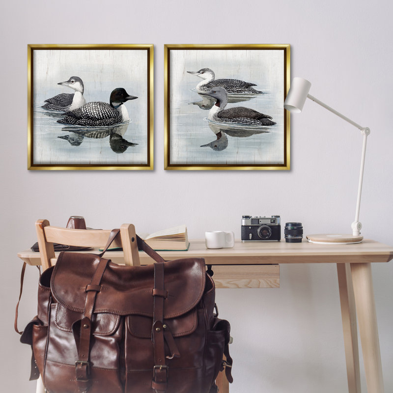  «Four Loons in Lake», ensemble de 2 toiles flottantes encadrées par Susan Jill, H 25 po x l 25 po