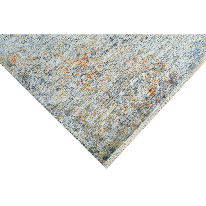 High-Quality Hand-Knotted Grey And Rust Area Rug, Grey And Rust, Rectangle 10' x 14'