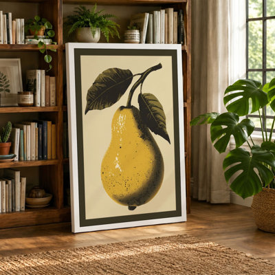 Single Pear with Leaves Botanical - Wrapped Canvas