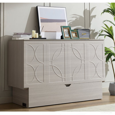 [NOUVEAUTÉ] [VIDÉO FOURNIE] Lit armoire avec rangement, grand lit, matelas en mousse pliable et tiroirs surdimensionnés, lit escamotable, ensemble de prises et ports USB, lit escamotable pliant peu encombrant, gris
