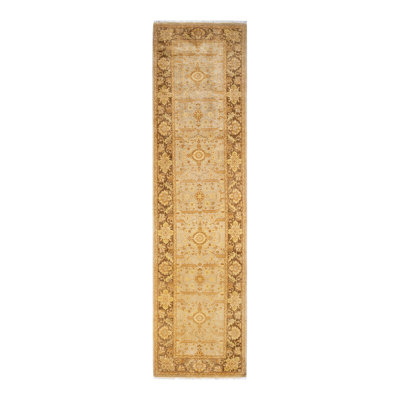 Tapis unique ivoire / brun noué à la main 3 pi x 11 pi 10 po Vergel Eclectic