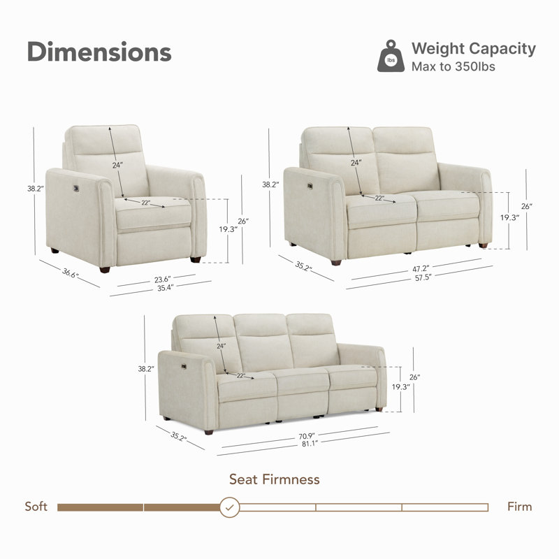Zero Wall 3-PC Power Reclining Living Room Set With USB & Type C