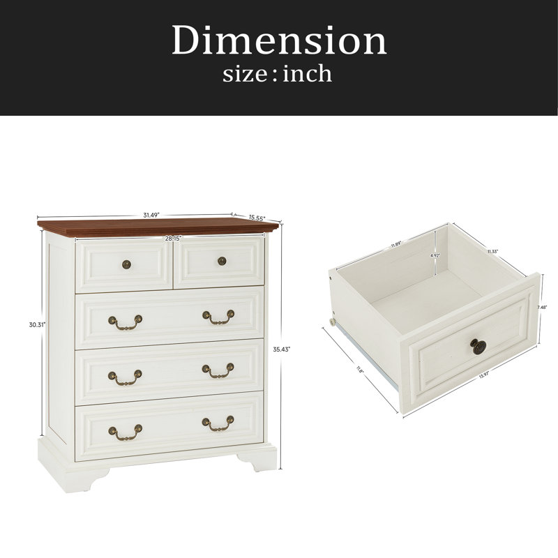 Commode 5 tiroirs Farmhouse, Brun antique