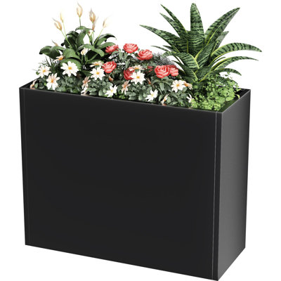 Tall Metal Cube Planter For Outdoor Plants 36" L X 12" W X 26" H, Heavy Duty Steel Large Planter Box With Removable Insert Shelf, Modern Décor For Tall Plants, Trees, Flowers