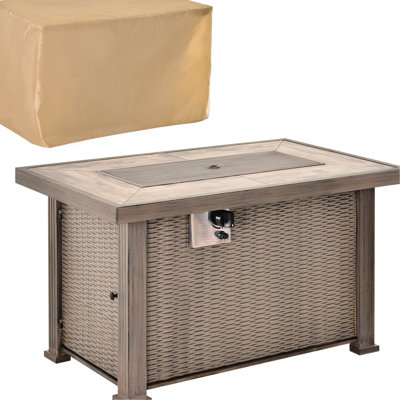50,000 42" Fire Desk, -effect Surface, Ceramic Tabletop, Steel Base, Lid, Lava Rocks, - Cover, , Grey Propane Table Side Prominence, Flame, Beautification, Oilblocking