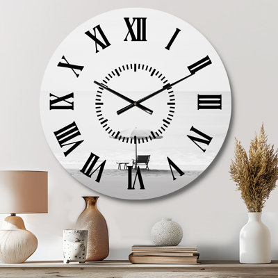 Black And White Minimalism Beach Photo I - Nautical & Beach Black Face Wall Clock