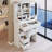 29.2" Small Size Left Drawer Desktop Vanity Table   Cushioned Stool, 2 AC 2 USB Power Station, Hair Dryer Bracket, Extra Large Touch Control Sliding LED Mirror, Tri-Color Switching, Brightness Adjust