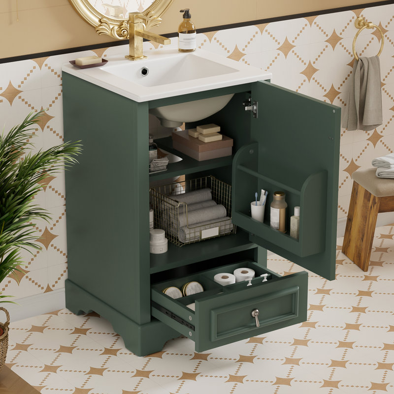 20 Inch Bathroom Vanity With Ceramic Sink, Soft Close Door, Adjustable U-Shaped Shelf, Compartment Drawer And Door Storage Rack, Modern Style, Space-Saving Design