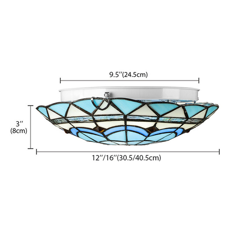 Plafonnier encastré en vitrail style méditerranéen, H 4 po x l 12 po x P 12 po