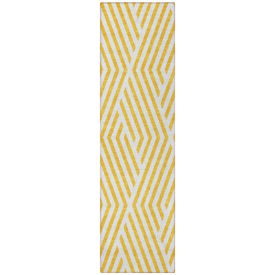HomeRoots 8' Gold And White Geometric Washable Indoor Outdoor Runner Rug