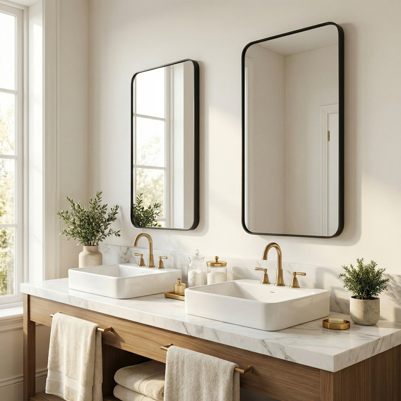 Miroir mural rectangulaire en aluminium, Black, 24'' x 36"