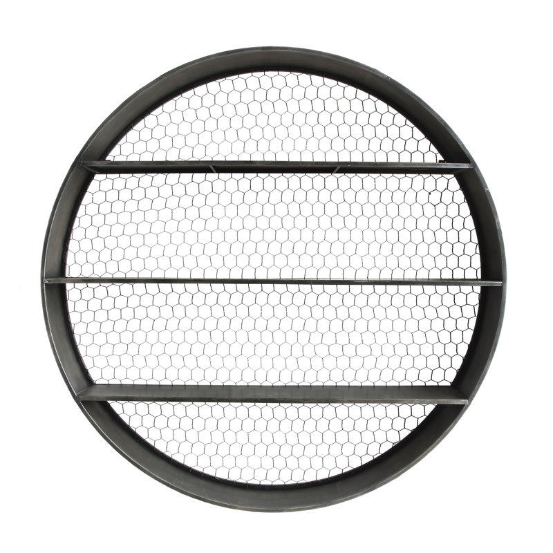 Metal Wall Shelf with 3 Shelves & Wire Back, Gray