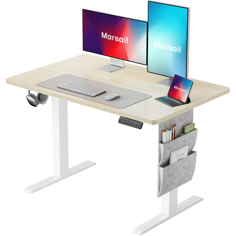 Extra-Wide Electric Standing Desk - Heavy Duty Steel Frame Adjustable w/Smart Memory Presets, Built-In Storage Organizer & Dual Device Dock - Commercial-Grade Home Office & Gaming Desk