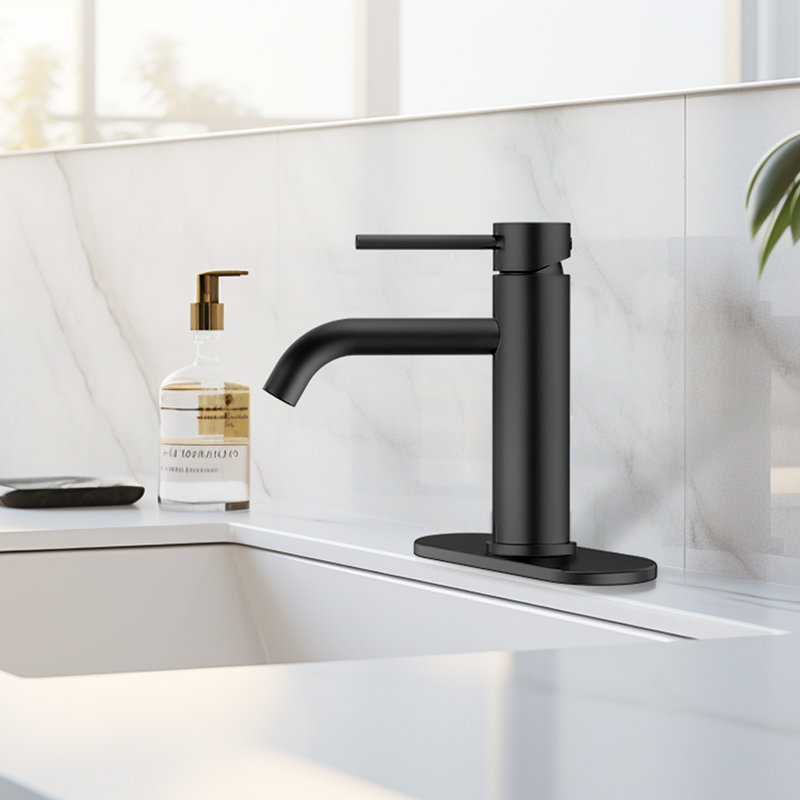  Robinet pour salle de bain à poignée simple avec bonde Forious® Ultra, Noir mat