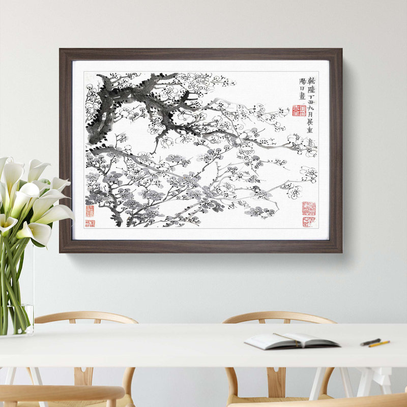 Plum Blossoms Vol.1 by Jin Nong - Picture Frame Painting Print, 36cm H x 48cm W x 2cm D, Walnut Framed