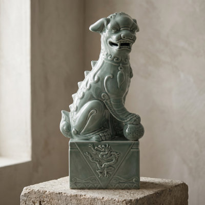 Sculpture Foo Dog - Gauche - Bleu H 20 po x l 6 po x P 11 po