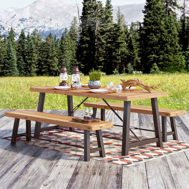 Ensemble de salle à manger extérieur en bois 3 pièces