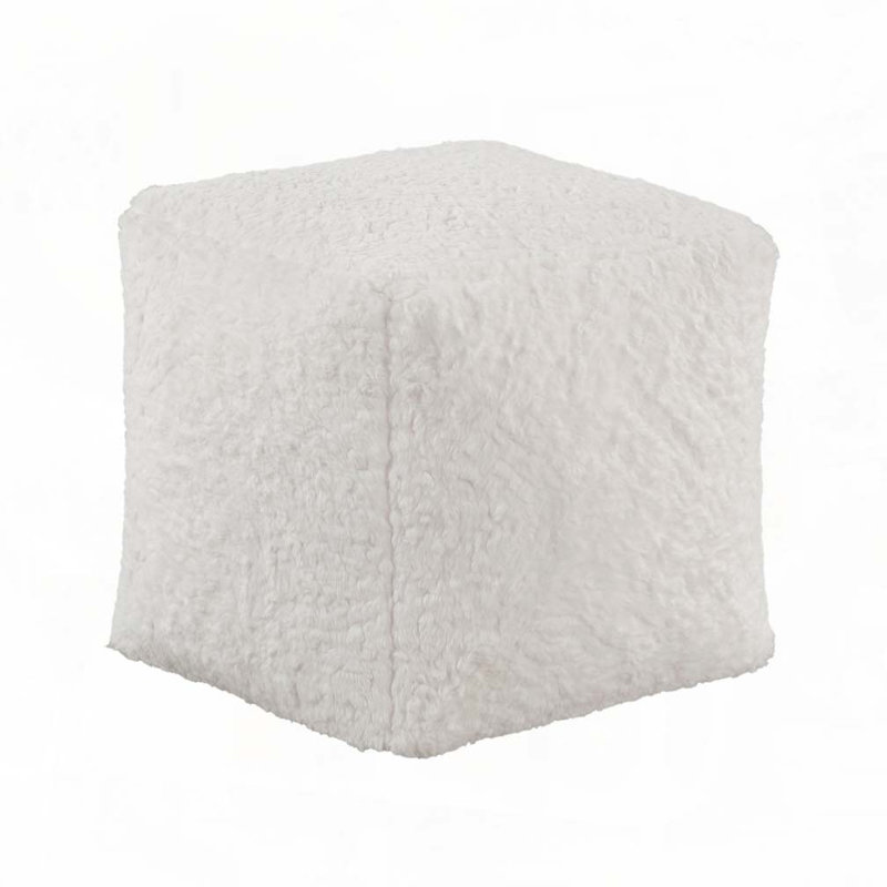 Pouf Upholstery Modern Ottoman, Off White Faux Fur