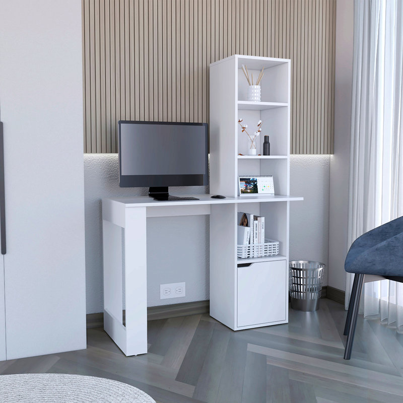 Bureau d'écriture avec bibliothèque et armoire, Blanc