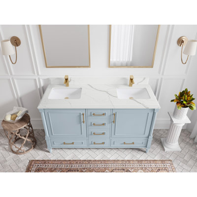 Stagner 60 In. W X 22 In. D Double Sink Bathroom Vanity In Evergreen With Cove Edge
