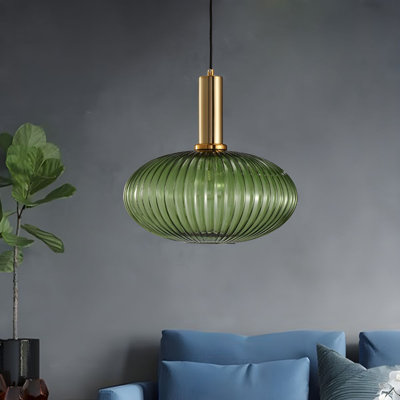 Luminaire suspendu en verre nervuré à 1 lumière Everly Quinn