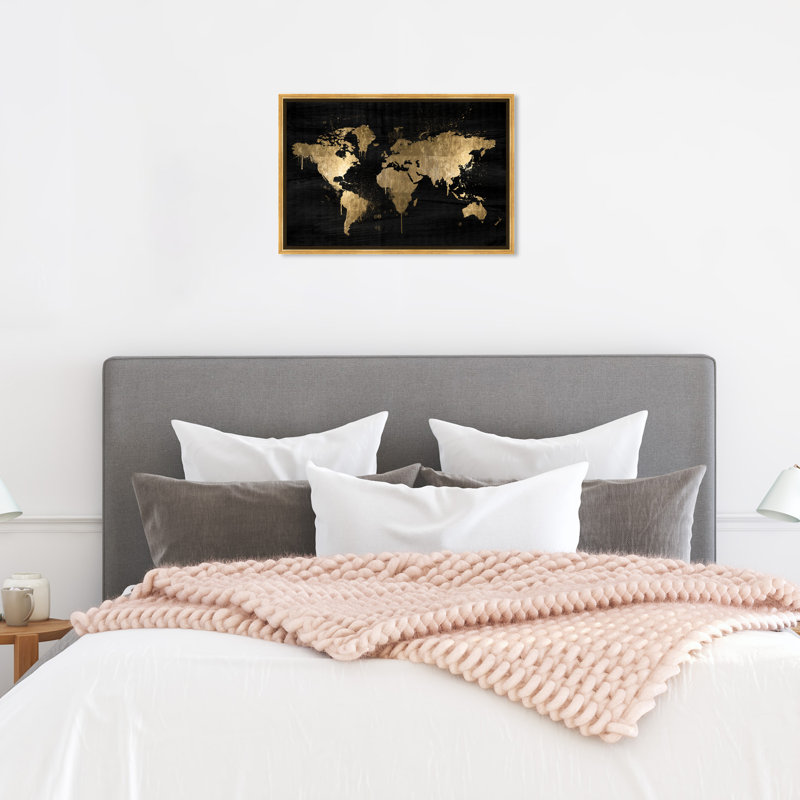 «Mapamundi Gold», reproduction d'impression sur toile, H 45 po x l 30 po, Cadre doré