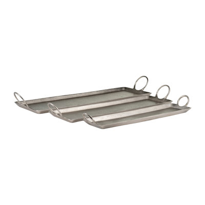 Ensemble de trois plateaux coulés, finition métallique, fabriqués en aluminium, plateaux décoratifs pour le service