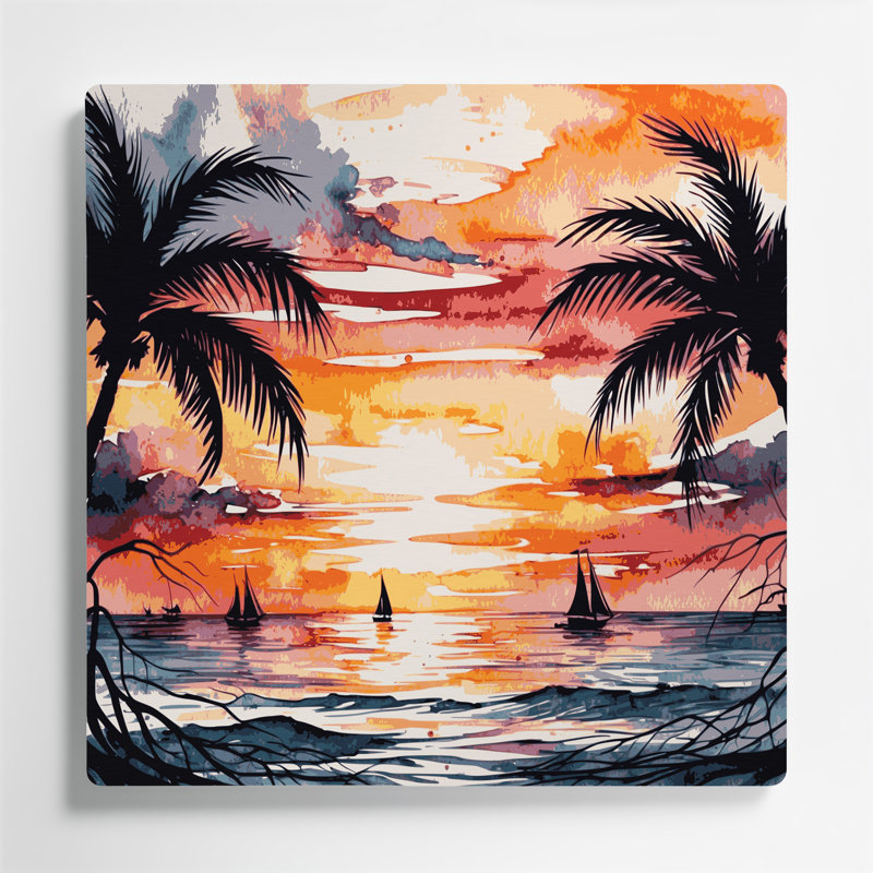 «Botanical Tropical Sunset», art mural en métal orange, H 8 po x l 8 po