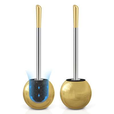 Ensemble de 2 brosses de toilette et porte-brosses, brosse de toilette en acier inoxydable 304 avec poignée longue et confortable, brosse de cuvette de toilette (or)