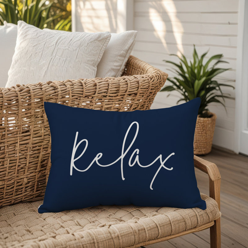 Outdoor Reversible Throw Pillow, Navy/White