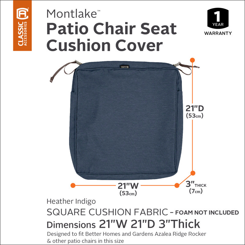 Pina Outdoor Dining Chair Cushion Cover, 3" H x 21" W x 21" D, Indigo Blue