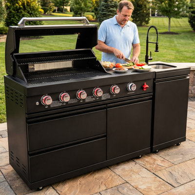 Barbecue à gaz 46 pouces 4 72000 avec brûleur infrarouge en céramique arrière, éclairage halogène et bac à graisse facile à nettoyer, pour cuisine extérieure ou bar, construction en acier inoxydable, tiroir coulissant