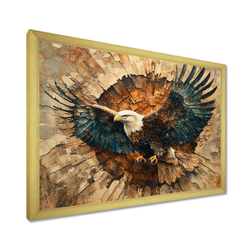 Aigle Gervin dans une forêt, échos de la liberté III - aigle, art mural, H 30 po x l 40 po, Doré