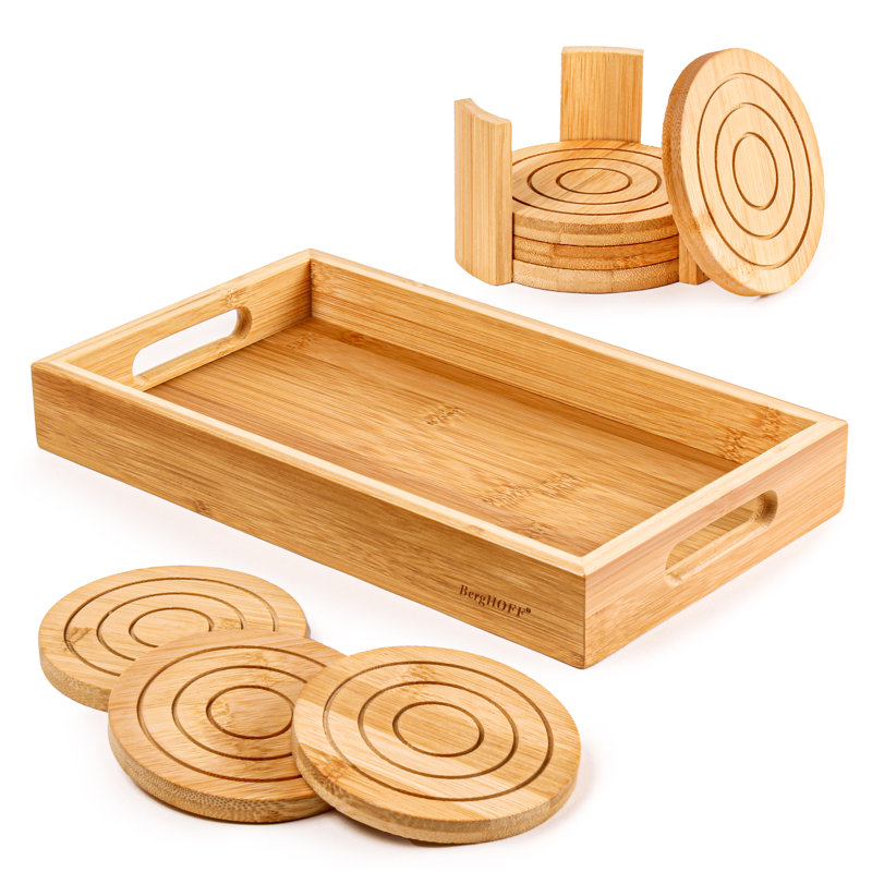 Natural Bamboo 8-Piece Coaster and Tray Set