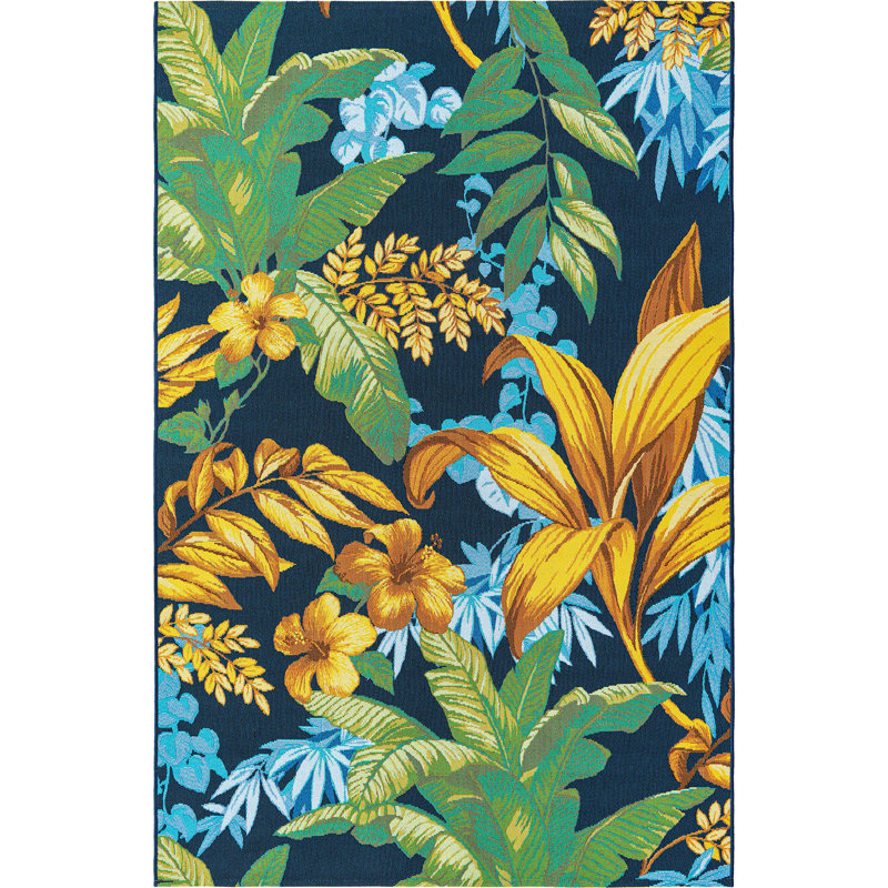 Outdoor Iris Area Rug Blue Color, Rectangle 5'3" x 8'