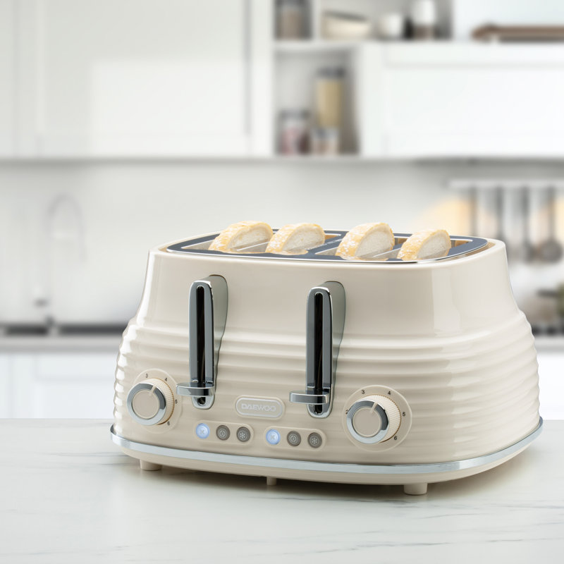 Daewoo Sienna 4 Slice Toaster With High Lift Handle Cream, Cream