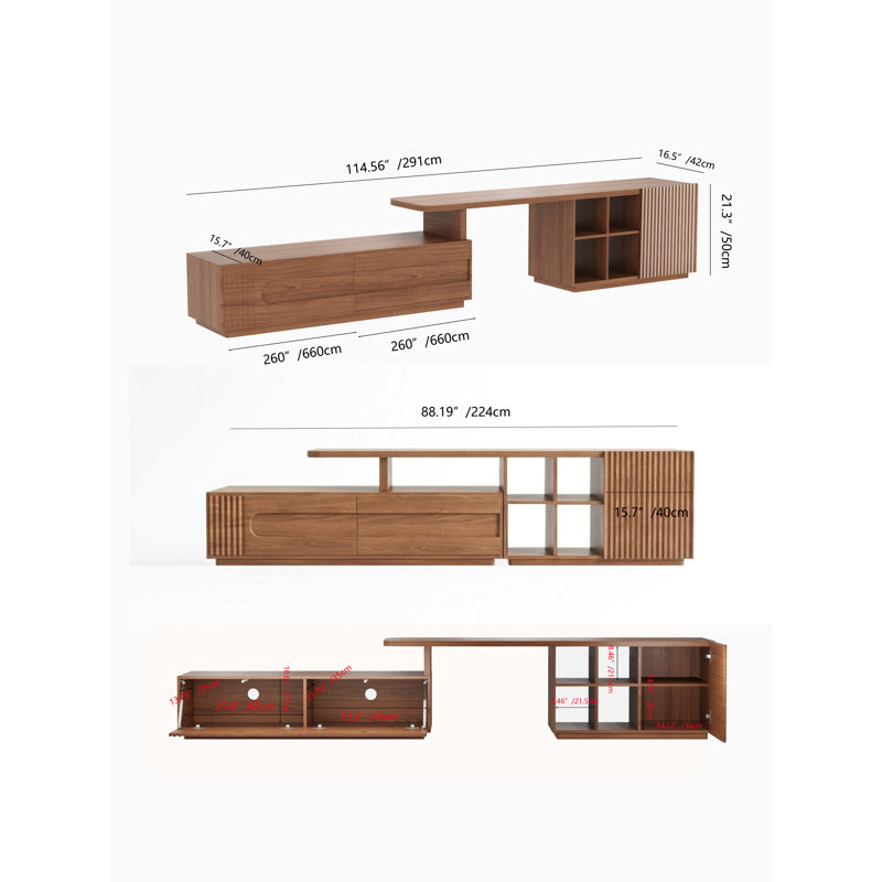 Extendable Walnut TV Stand with Storage(88"-115")