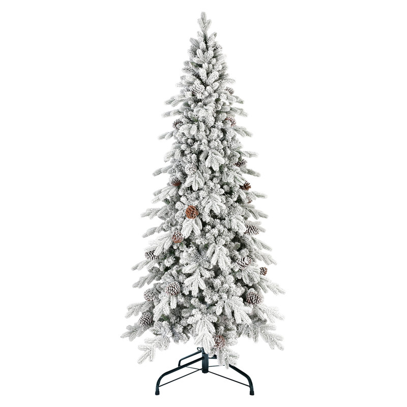 Arbre de Noël enneigé 9 pi, 52 branches de pin, 2138 pointes, conception mince pour les petits vestibules, arbre articulé / enneigé à branches articulées avec espace naturel