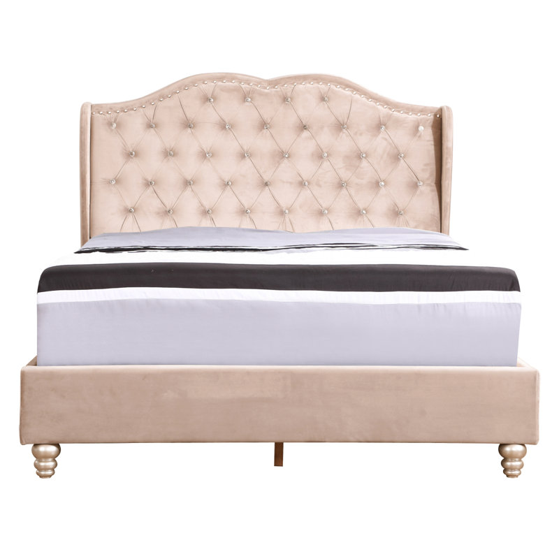Elegant Transitional Upholstered Bed, Queen