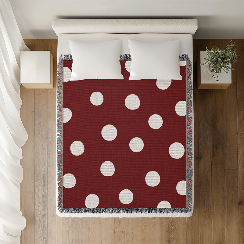 Couverture 100% coton à pois Leonore, 50 po x 70 po - Double / Double, Bleu marine / rouge
