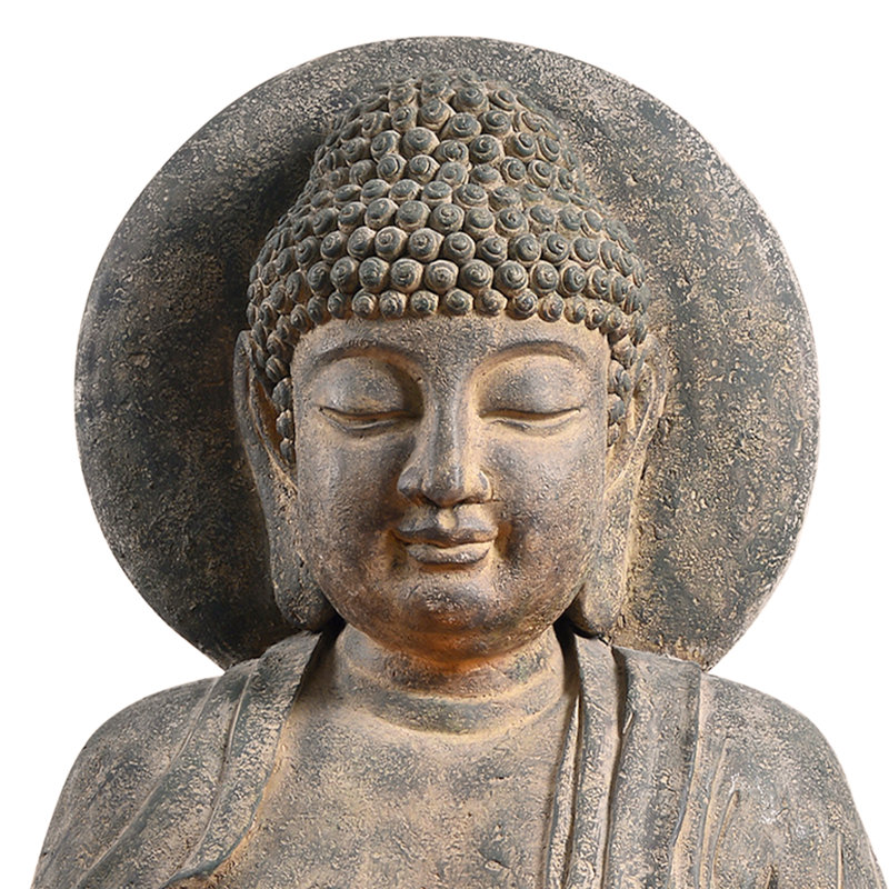 Bruster 28" Outdoor Buddha Water Fountain with LED Lotus Flower and Adjustable Pump – Zen Garden Decor Feature
