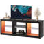 Meuble télé Kruszewski de 58,3 po de largeur pour téléviseur de 65 po ou moins avec éclairage DEL et rangement ouvert, centre de divertissement avec tablettes réglables en verre, console de télévision en bois pour le salon et la chambre à coucher-1770445522