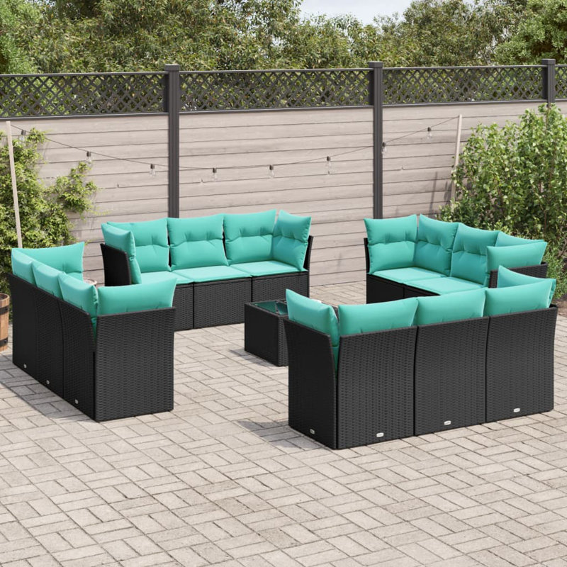  Ensemble de canapé de patio 13 pièces avec coussins en rotin de polyester noir