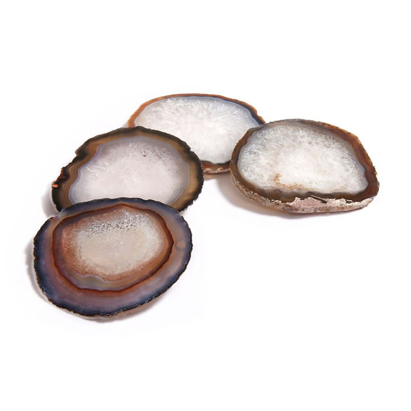 Natural Agate Stone Coasters with Gold and Silver Edging, Set of 4
