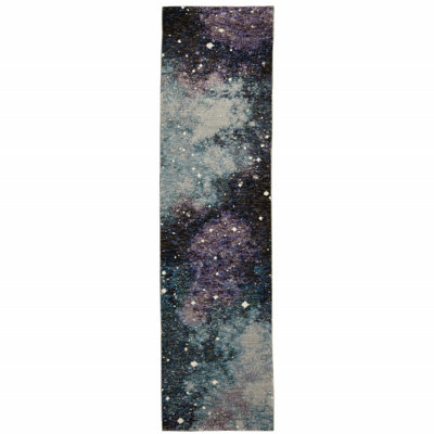 Tapis de couloir abstrait 2 pi x 10 pi bleu sarcelle et brun résistant aux taches